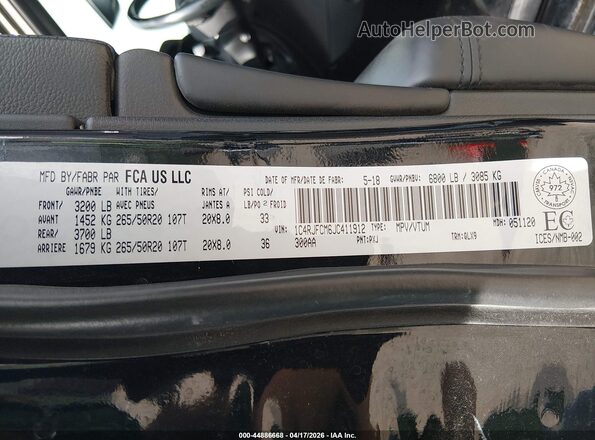 1C4RJFCM6JC411912 2018 JEEP GRAND CHEROKEE Black Շարժիչի բաժամունքի տեսք