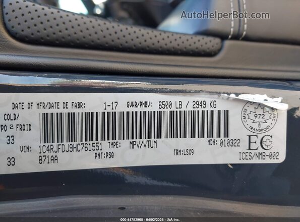 1C4RJFDJ9HC761551 2017 JEEP GRAND CHEROKEE Gray Engine compartment view