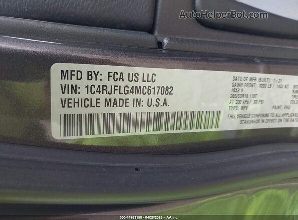 1C4RJFLG4MC617082 2021 JEEP GRAND CHEROKEE Gray Вид підкапотного простору