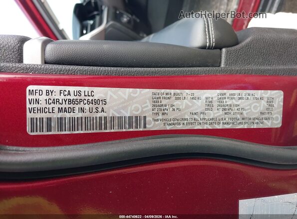 1C4RJYB65PC649015 2023 JEEP GRAND CHEROKEE 4XE Burgundy Вид підкапотного простору