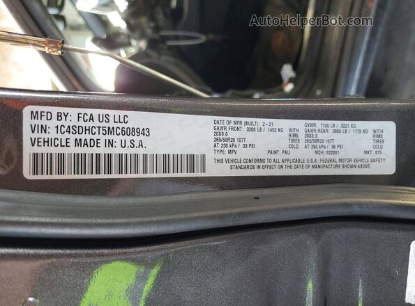 1C4SDHCT5MC608943 2021 DODGE DURANGO Charcoal Вид підкапотного простору