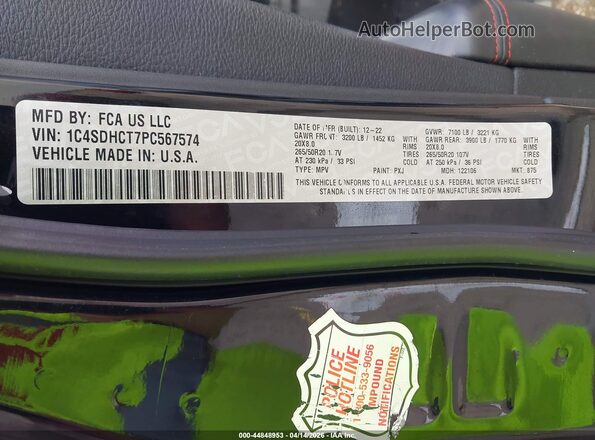1C4SDHCT7PC567574 2023 DODGE DURANGO Black ძრავის განყოფილების ხედი
