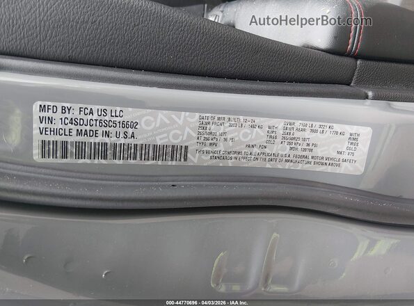 1C4SDJCT6SC516602 2025 DODGE DURANGO Gray Engine compartment view