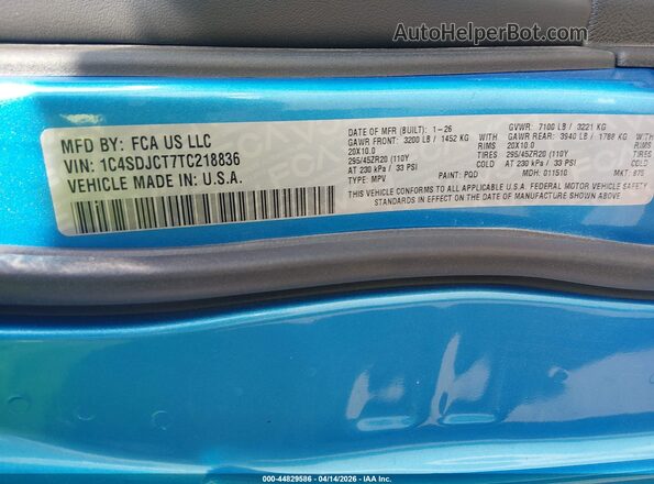 1C4SDJCT7TC218836 2026 DODGE DURANGO Синий Вид подкапотного пространства