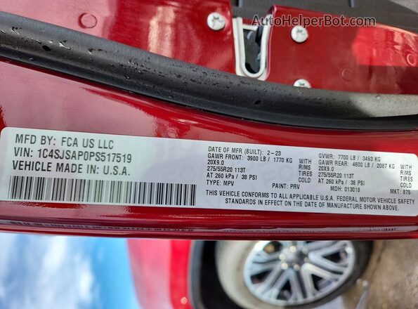 1C4SJSAP0PS517519 2023 JEEP WAGONEER Бордовый Панорамный вид салона 360°