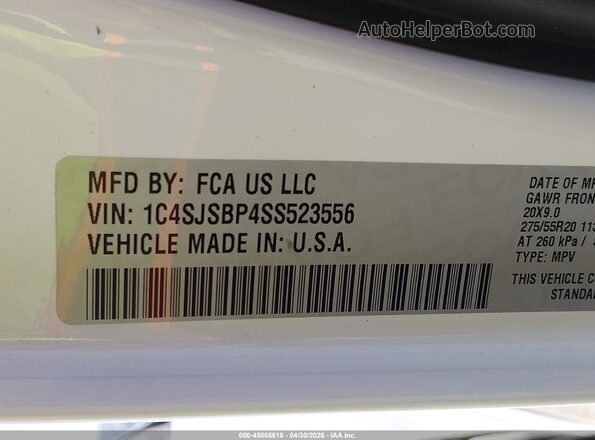 1C4SJSBP4SS523556 2025 JEEP WAGONEER L White Շարժիչի բաժամունքի տեսք