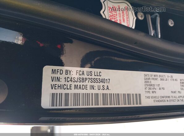 1C4SJSBP7SS534017 2025 JEEP WAGONEER L Black Widok komory silnika