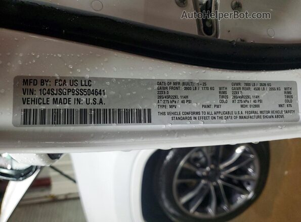 1C4SJSGP9SS504641 2025 JEEP GRAND White Вид наклейки з VIN-кодом
