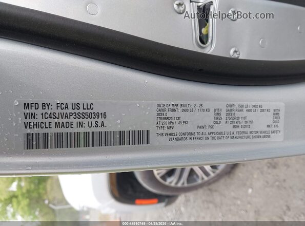 1C4SJVAP3SS503916 2025 JEEP WAGONEER 4WD Серебряный Вид подкапотного пространства