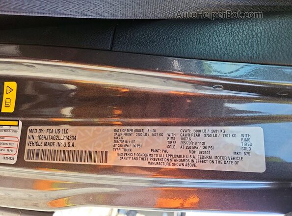 1C6HJTAG2LL214334 2020 JEEP GLADIATOR Gray Engine compartment view