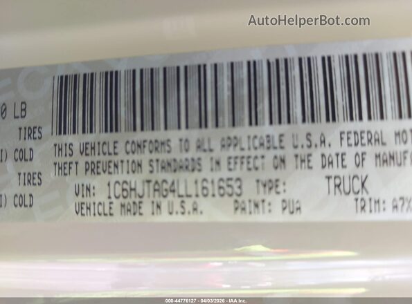 1C6HJTAG4LL161653 2020 JEEP GLADIATOR Бежевый Вид подкапотного пространства