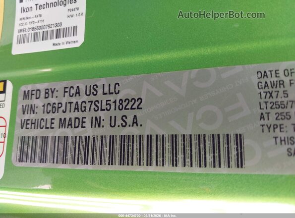 1C6PJTAG7SL518222 2025 JEEP GLADIATOR Green Engine compartment view