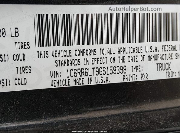 1C6RR6LT9GS159398 2016 RAM 1500 Black 