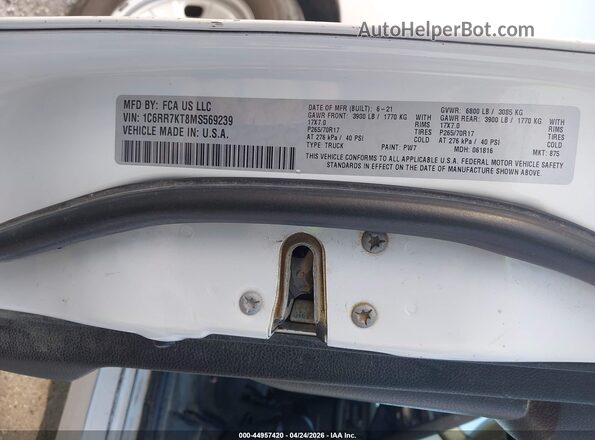 1C6RR7KT8MS569239 2021 RAM 1500 CLASSIC Белый Вид подкапотного пространства