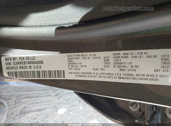 1C6RREBT4MN545006 2021 RAM 1500 Gray Vista del compartimento del motor