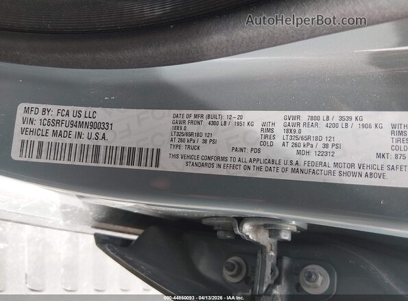 1C6SRFU94MN900331 2021 RAM 1500 Gray Вид підкапотного простору