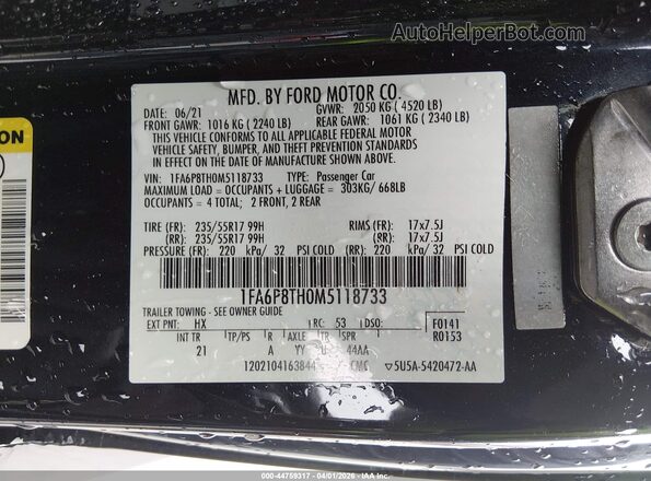 1FA6P8TH0M5118733 2021 FORD MUSTANG Черный Вид подкапотного пространства