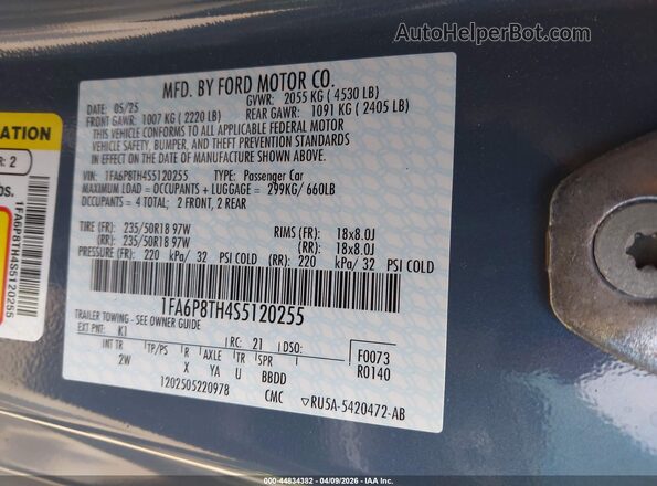 1FA6P8TH4S5120255 2025 FORD MUSTANG Light Blue 