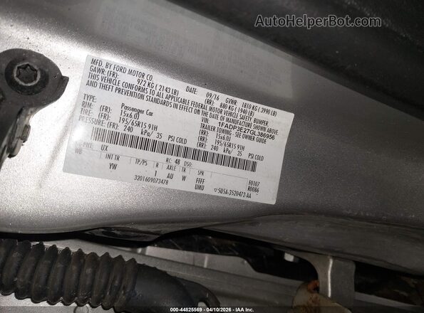 1FADP3E27GL386956 2016 FORD FOCUS Silver Շարժիչի բաժամունքի տեսք