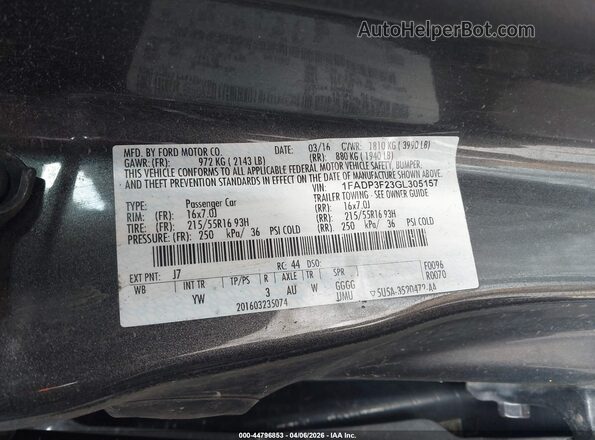 1FADP3F23GL305157 2016 FORD FOCUS Gray Շարժիչի բաժամունքի տեսք