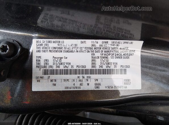 1FADP3F24GL405297 2016 FORD FOCUS Gray Widok komory silnika