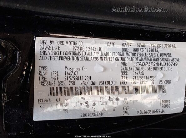 1FADP3F24HL316749 2017 FORD FOCUS Black Շարժիչի բաժամունքի տեսք