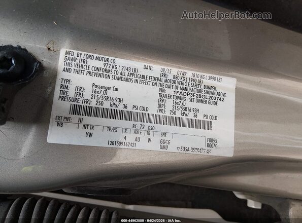 1FADP3F28GL203742 2016 FORD FOCUS Золотой Вид подкапотного пространства