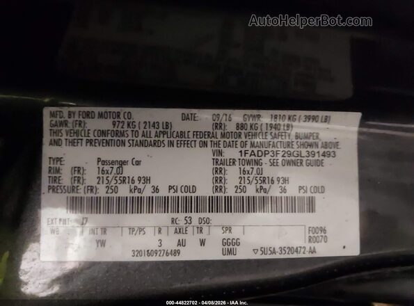 1FADP3F29GL391493 2016 FORD FOCUS Gray Widok komory silnika