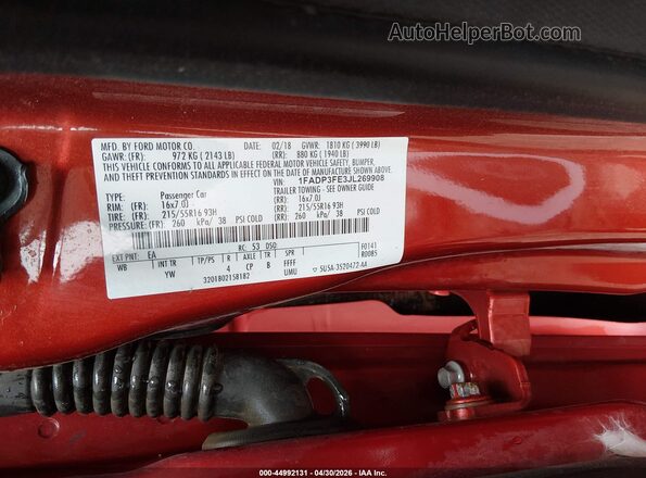 1FADP3FE3JL269908 2018 FORD FOCUS Orange Вид підкапотного простору