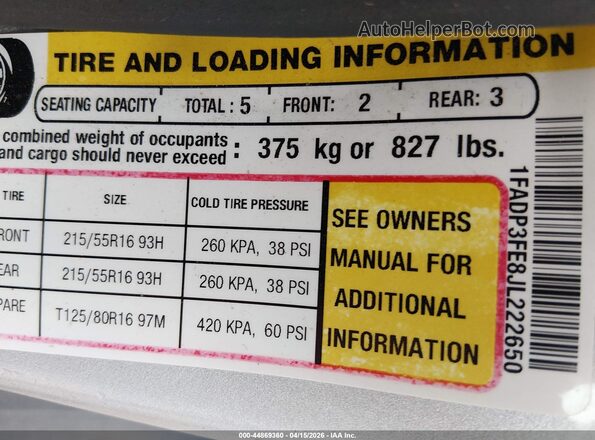 1FADP3FE8JL222650 2018 FORD FOCUS Silver Vista del compartimento del motor