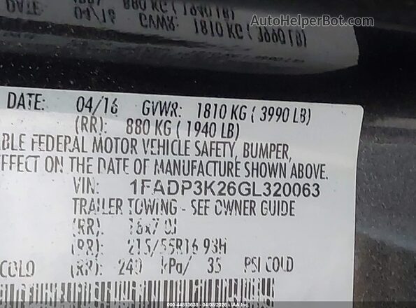 1FADP3K26GL320063 2016 FORD FOCUS Gray Widok komory silnika