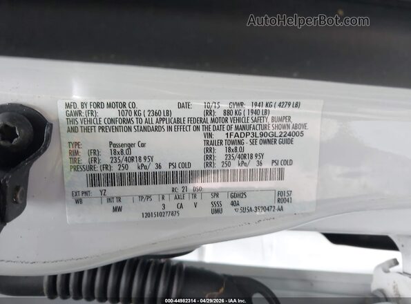 1FADP3L90GL224005 2016 FORD FOCUS ST White Вид підкапотного простору