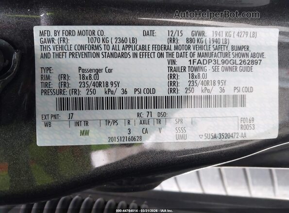 1FADP3L90GL262897 2016 FORD FOCUS ST Gray Вид підкапотного простору