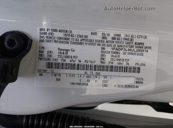 1FADP3L90JL289914 2018 FORD FOCUS ST White Вид підкапотного простору