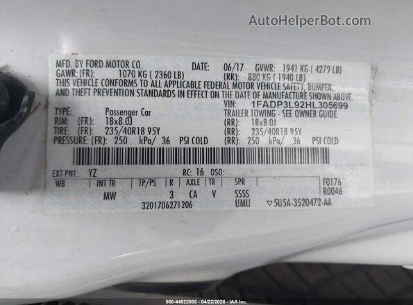 1FADP3L92HL305699 2017 FORD FOCUS ST White Engine compartment view