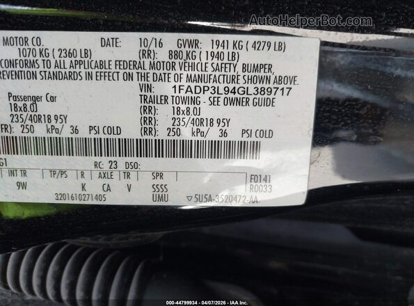 1FADP3L94GL389717 2016 FORD FOCUS ST Black Շարժիչի բաժամունքի տեսք