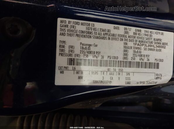 1FADP3L99HL348002 2017 FORD FOCUS Blue Вид підкапотного простору