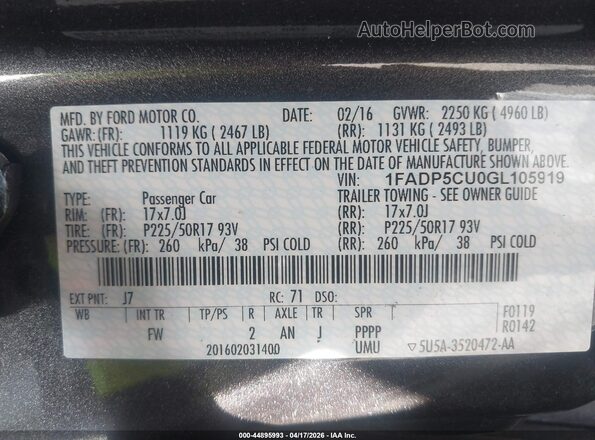 1FADP5CU0GL105919 2016 FORD C-MAX ENERGI Серый Вид подкапотного пространства
