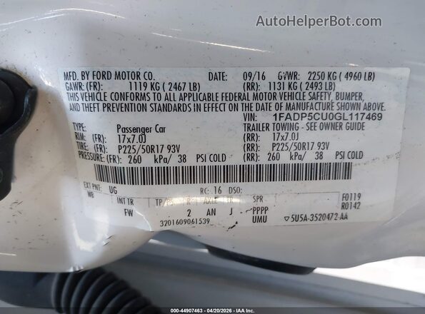 1FADP5CU0GL117469 2016 FORD C-MAX ENERGI White Engine compartment view