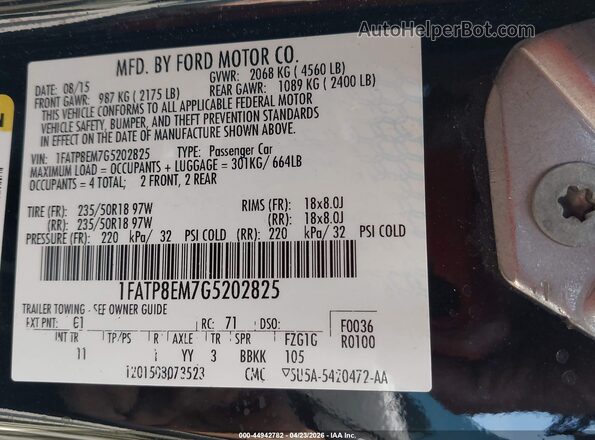 1FATP8EM7G5202825 2016 FORD MUSTANG Black Вид підкапотного простору