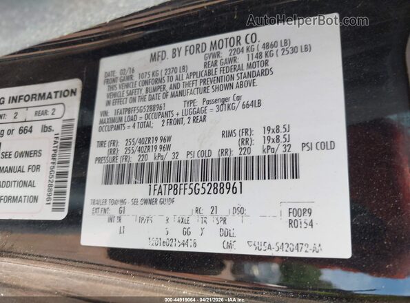 1FATP8FF5G5288961 2016 FORD MUSTANG Черный Вид подкапотного пространства