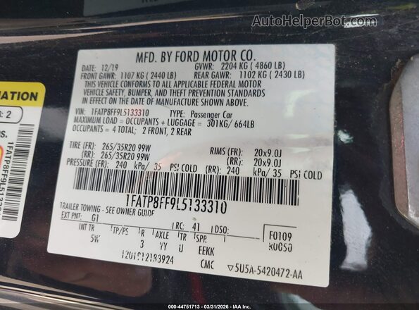 1FATP8FF9L5133310 2020 FORD MUSTANG Черный Вид подкапотного пространства