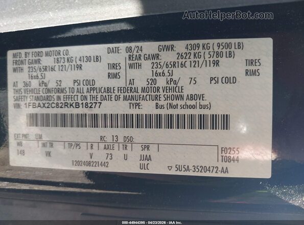 1FBAX2C82RKB18277 2024 FORD PASSENGER Blue Вид підкапотного простору
