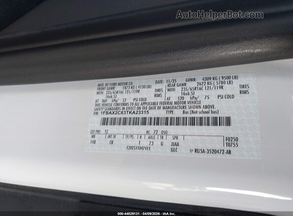 1FBAX2C83TKA23315 2026 FORD PASSENGER White 
