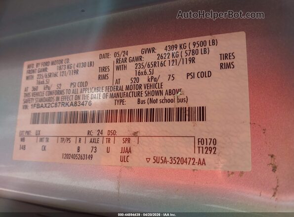 1FBAX2C87RKA83476 2024 FORD PASSENGER Silver Շարժիչի բաժամունքի տեսք