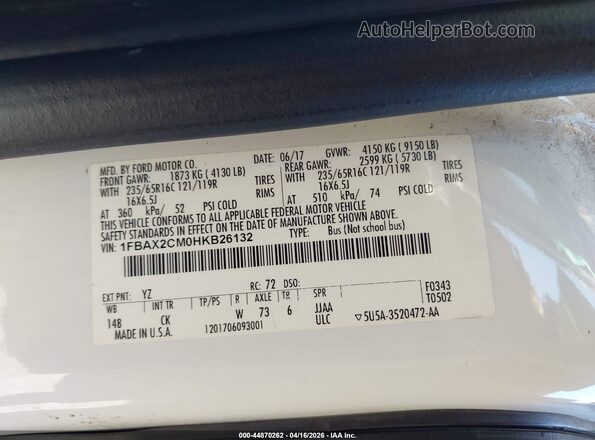 1FBAX2CM0HKB26132 2017 FORD TRANSIT-350 White Engine compartment view