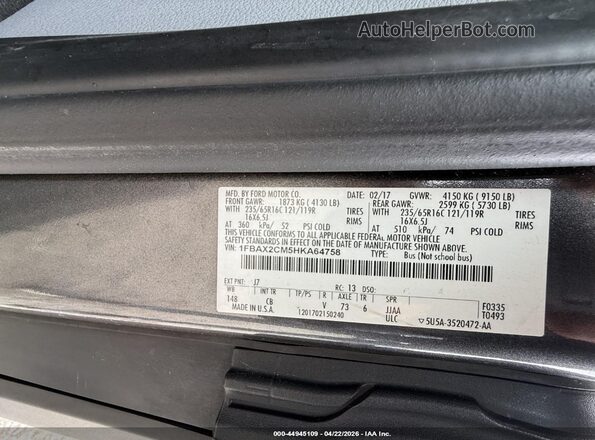 1FBAX2CM5HKA64758 2017 FORD TRANSIT-350 Black ძრავის განყოფილების ხედი