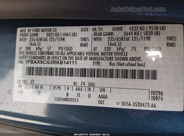 1FBAX9CG3RKB14111 2024 FORD PASSENGER Blue Շարժիչի բաժամունքի տեսք