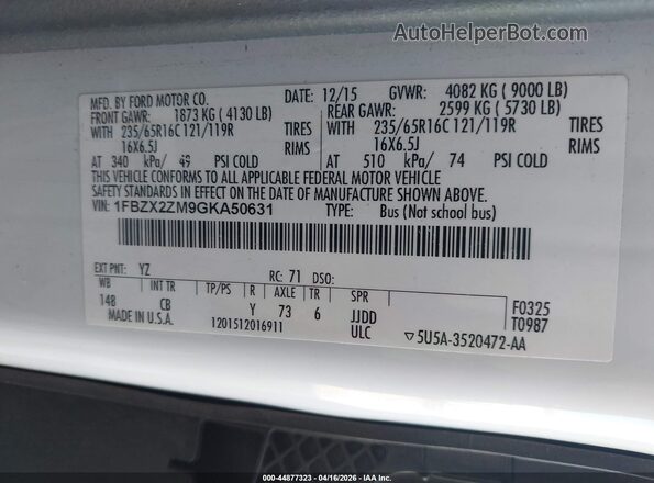 1FBZX2ZM9GKA50631 2016 FORD TRANSIT-350 White Engine compartment view
