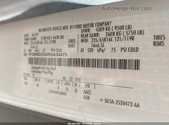 1FDBW2CG8RKA64473 2024 FORD TRANSIT-350 White Շարժիչի բաժամունքի տեսք